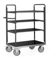 plastic rims Platform trolley with handlebar high-quality load area made of multiplex wood wheels: 2 swivel castors and 2 fixed castors TPE-tyres, 125 mm diameter, fitted