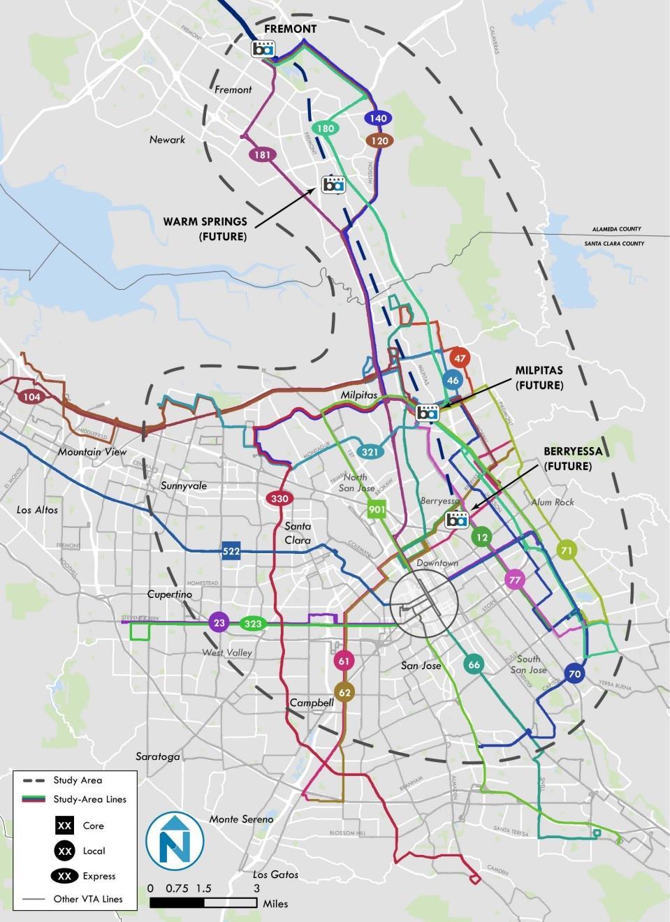 Service Included in Study Light rail service Santa Clara/Alum Rock Rapid & Berryessa Connector