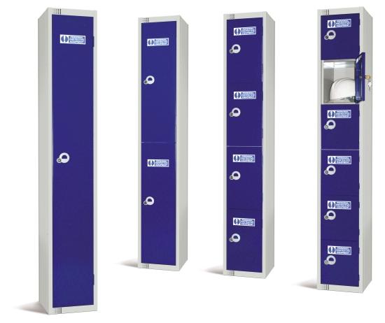 PPE Lockers Robust Industrial Strength Locker compartment doors are individually labelled with "Personal Protective Equipment" mandatory label and incorporate a number plate holder.
