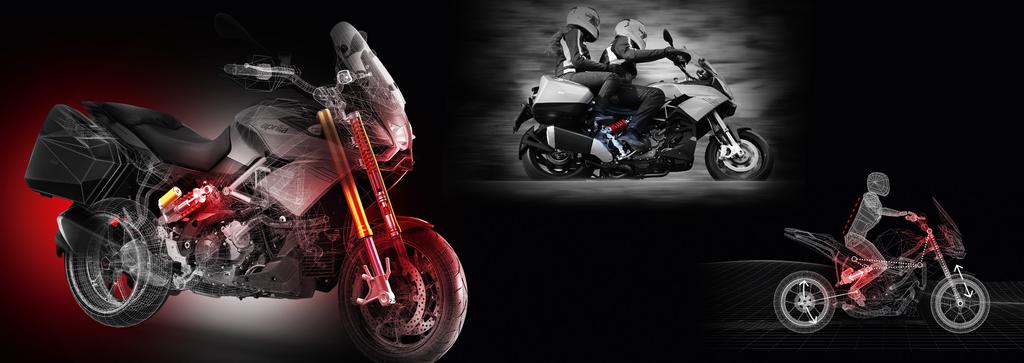 PURE RIDING PLEASURE THE FIRST DYNAMIC SHOCK ABSORBER IN THE BIKE WORLD The ADD system, included in the Caponord 1200 Travel Pack, also includes the shock absorber with built-in piggy back, with