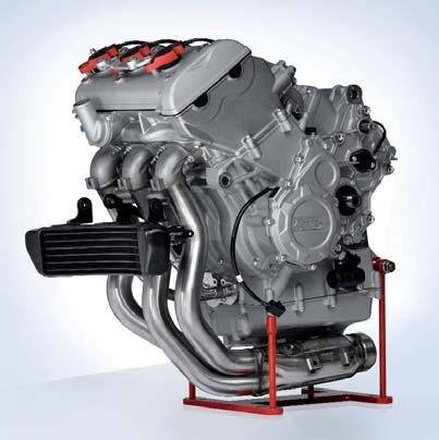 The oil and water cooling systems have been integrated into the casting of the engine and this particular feature of the three-cylinder engine that gives it such an exceptional aesthetic impact and