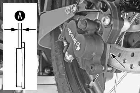 BRAKES 104 11.7Checking the front brake linings Warning Danger of accidents Reduced braking efficiency caused by worn brake linings. Change worn brake linings immediately.