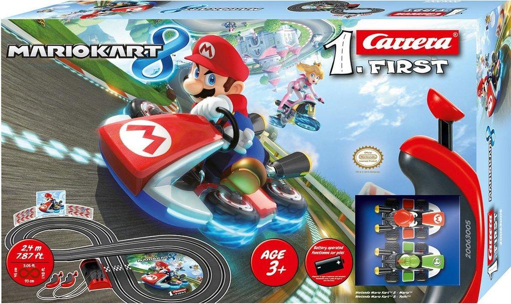 RACE SETS RACE SET NINTENDO MARIO KART 8 KIDS 1 FIRST FIGURE 8 (TOY-63005) Dimensions assembled: 3.05 x 1.48 ft. / 36.61 x 17.72 in / 93 x 45 cm Track length: 7.87 ft / 94.