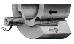 This means that the threaded half holes shall be opposite the plain half holes (Fig. 1). 3. Lightly oil or grease the mounting screws and screw them in loosely. Do not tighten the screw yet (Fig. 2).