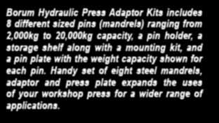 1510mm 600m m BPAK $149 Borum Hydraulic Press Adaptor Kits includes 8 different sized pins