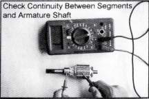 (2) Check continuity between segments and armature shaft. Note: A. If no continuity, then it is normal. B.