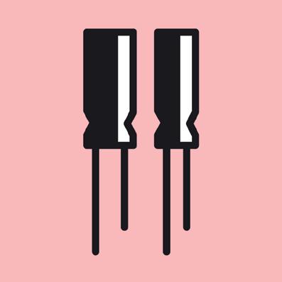 6 Electrolytic capacitors Take your Electrolytic Capacitor shown in the image to the right. The white strip down one side indicates the negative leg of the component.