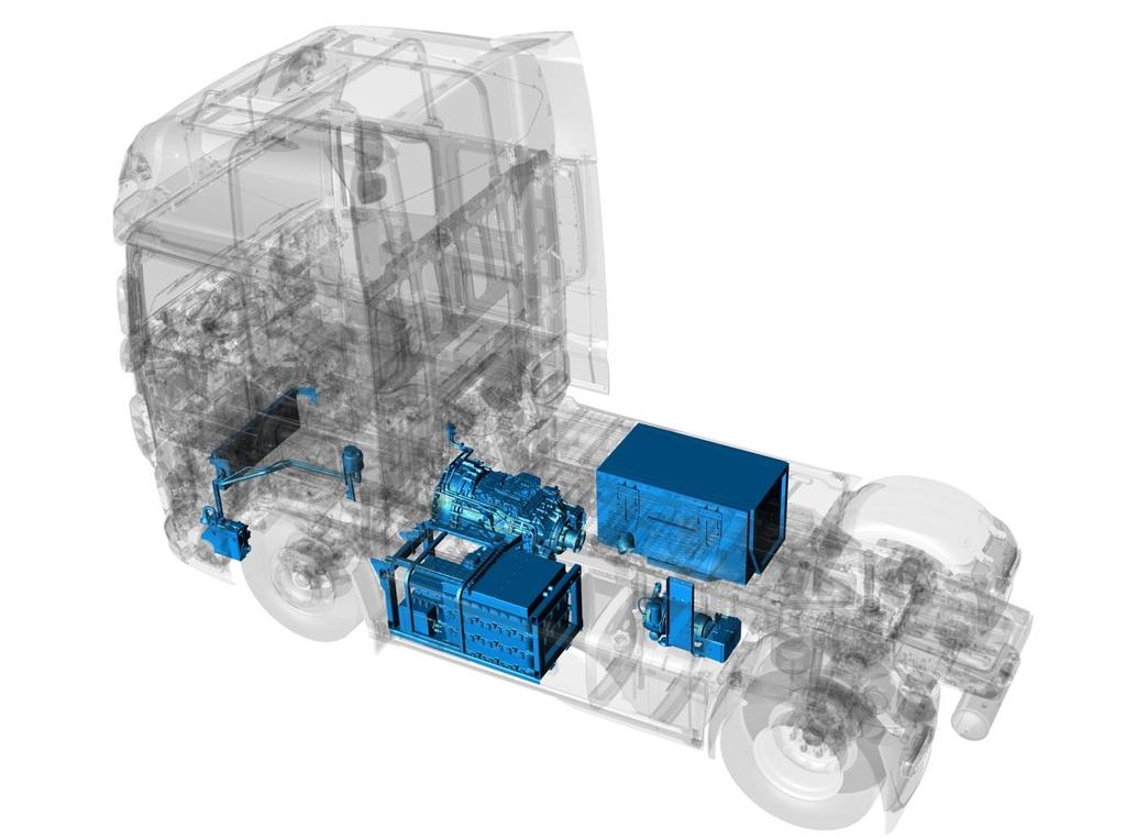 WP7: Heavy Duty Hybrid Powertrain Plug-in hybrid P2 configuration Passenger car based e- motor and battery Electric feedback WHR Optimized thermal system Electric steeringpump Hybrid module
