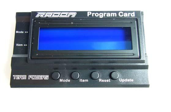 6. Program Card Specifications: * Dimension: 91mm(L) x 53(W) x 18mm(H) * Weight: ~68g Program Card Operation: Step 1: Connection with Speed control: