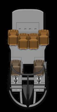 7 Pax + 1 Pilot 10 Suitcases 140 kts Cruise Speed Multiple layouts for passenger transport giving you the largest legroom in its category