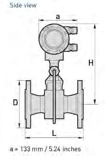 VersaFlow Vortex 100 Vortex Flow Meter 14 Dimensions and Weights (Imperial) Flange Version ASME B16.