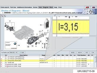 The correct gear ratio is listed in ETK when searching by VIN and selecting the