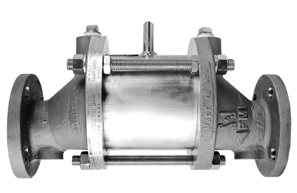 94407 The Shand & Jurs 94407 Horizontal Inline Deflagration Flame Arrester is designed to provide a positive flame stop in horizontal gas piping systems containing flammable vapors having a low flash