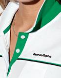 A fashionable eye-catcher: sporty white polo shirt with black and green dual