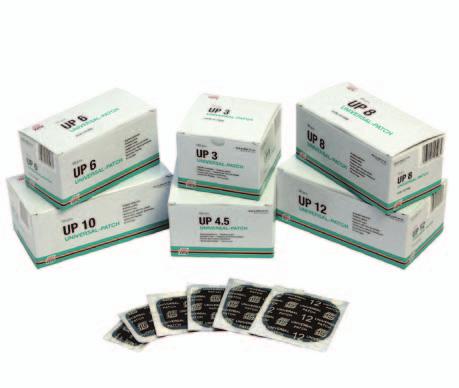 Repair and sealing material for tyres and tubes RADIAL repair patches UNIVERSAL PATCH (UP) UNIVERSAL PATCH (UP) Universal patches (UP) for the repair of small injuries to tube or tubeless radial and