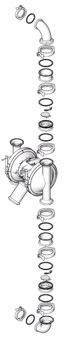 Service For Sanitary Ball Check pumps: remove ball gasket (242) and ball (541). Remove lower clamp (12b), seat (2), and gasket (240). Clean all parts and inspect for wear or damage.
