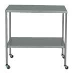 INSTRUMENT / BACK TABLES with SHELF OR H-BRACE Made with 20 gauge stainless steel. Tops and shelves are hemmed and formed for extra perimeter strength. Stiffeners are included on larger size tables.