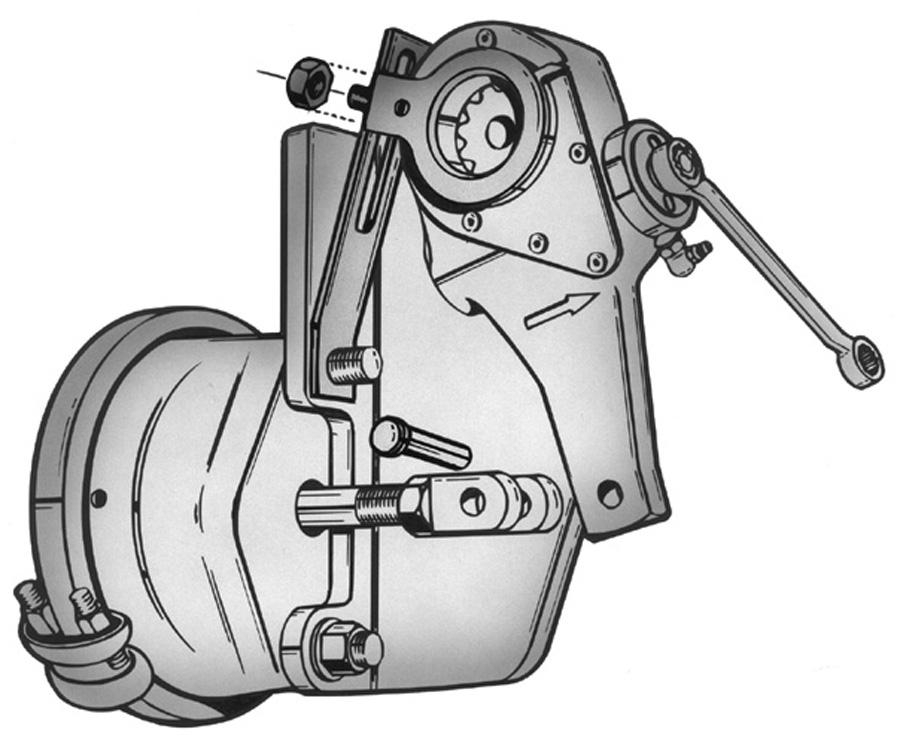 If air is not available, spring brake must be manually caged back. Install anchor bracket loosely as illustrated in Figure 13. Some strap brackets have two mounting holes.