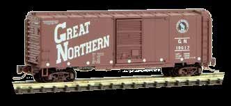 80 Chicago & North Western Road Numbers 142200/142236 These 40 double-sheathed wood box cars with single doors are brown with white lettering and run on Andrews trucks.