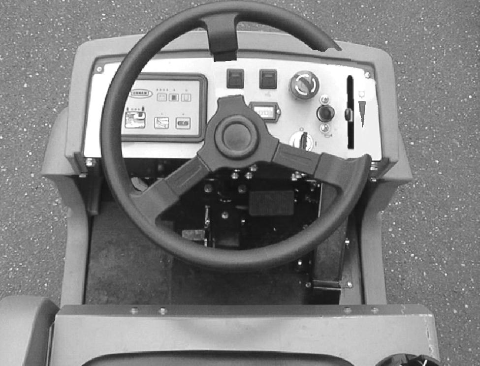 OPERATION CONTROLS AND INSTRUMENTS A B C D E F G H I J K S R Q P O N M L A. Steering wheel B. Control panel C. Battery discharge indicator D. Recovery tank full indicator E.