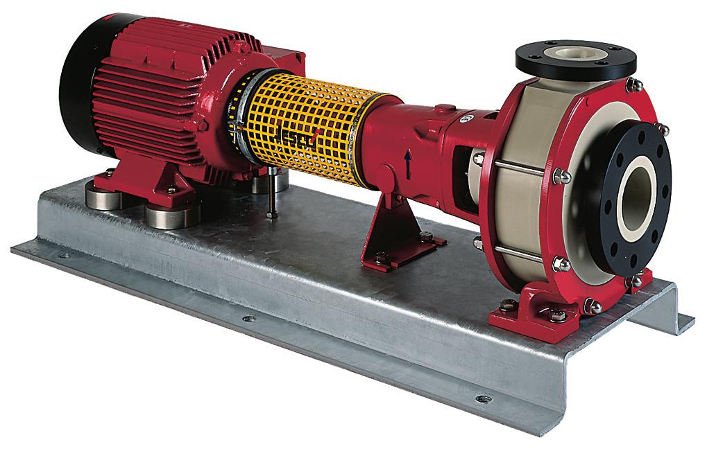 Chemical standard pumps Chemical standard pump N The DIN Standard N Pump is designed in a building set design with pump, clutch and driving motor on a joint base plate made of steel.