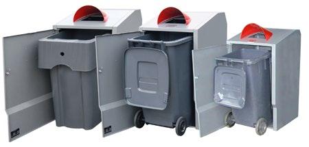 Technical Information A surround for 120 or 240 litre wheelie bins a construction that is a protected design Sturdy construction, galvanized steel plate with door that can be locked, powder coated