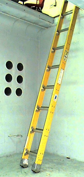 MANHOLE LADDERS This type of ladder is only used in manholes or other enclosed workspaces. The top of the ladder is equipped with hand rings for lowering or raising.