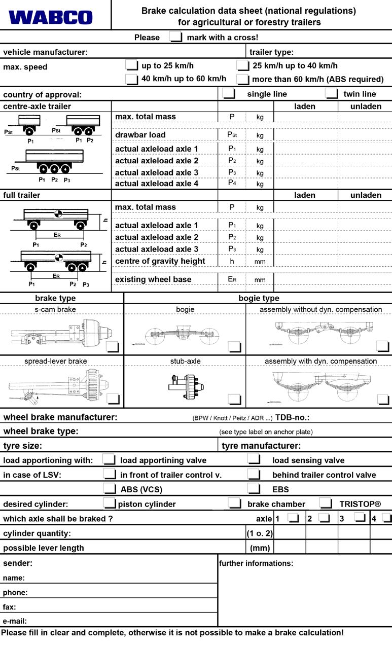 Data sheets / Forms Brake calculation for agricultural or forestry
