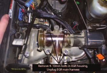 STEP 3 Remove 4-10mm bolts in EGR housing, unplug EGR main
