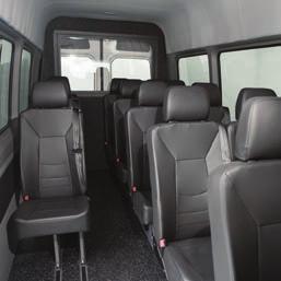 Built on the Sprinter 170 wheelbase chassis with extended body, the Smartliner features seating for up to 15 passengers in a center-aisle configuration, a luggage section in the