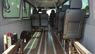 up to two wheelchairs Add up to 6 removable seats to seat 15 passengers including driver Power wheelchair