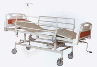 5. ASI 963 ICU Bed Mechanically: ASI-963. ICU Bed Mechanically (ABS Panels) : ASI - 963 Frame work made of Rectangular M.S. Tube 4 Section Top made of perforated M.S. Sheet Back Rest, Knee Rest, TB/RTB and Hi-Lo Positions maneuvered by Separate screw from Foot End.