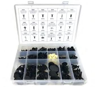 RETAINER ASSORTMENTS 912 340 Piece Large Ford Door and Panel Retainer Assortment in 18 Compartments Part # Qty Assortment Includes: 90809 90843 90808 90976 90840 90826 90064 90069 90918 90866 90829