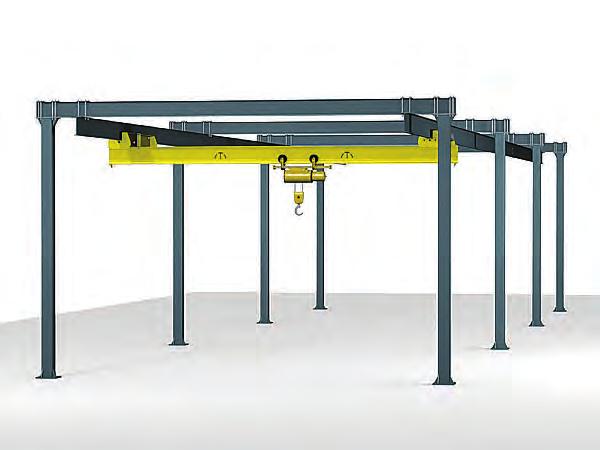 Capacities from 5 to 40 tons Straight and/or curved path routes Can move materials through entire production area Easily changeable and expandable FREE STANDING