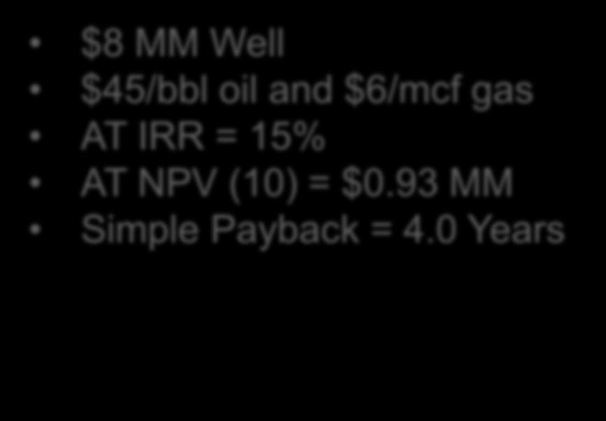 800 BOPD Well Example $8 MM Well $45/bbl oil and $6/mcf gas AT IRR = 15% AT NPV (10)