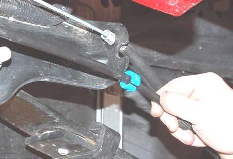 Install the brake line assembly to the new bracket using the supplied 3/8 x 1 bolt, washers and nut.