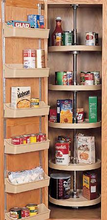 6065 SERIES PANTRY CABINET SHELVES These pantry sets include five polymer full circle shelves with an independent rotating system.