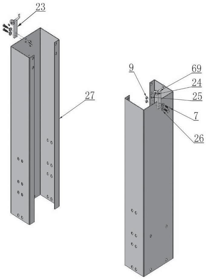 D. Install the hydraulic hose and lock release cable brackets on the extension columns (See Fig. 12). Fig. 12 E. Position the power side column Lay down two columns on the installation site parallel.