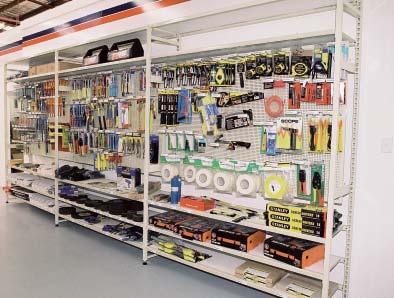 shelving system manufactured from heavy duty components and powder coated to your specifi ed colour.
