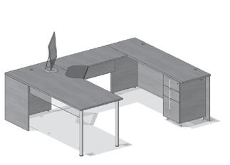 on right, please add -2 after model number Metal post legs, 8" raised satin acrylic modesty panel on desk and full height side panels Table desk requires simple assembly using supplied hardware