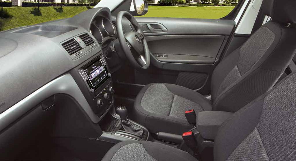 The turbo-charged Yeti 81TSI is offered in black fabric upholstery and black dashboard with silver trim.