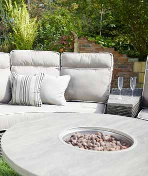 Add a coordinating fire pit to keep you warm during chilly nights, or to simply enhance the ambiance with the tranquility of the different flame settings.