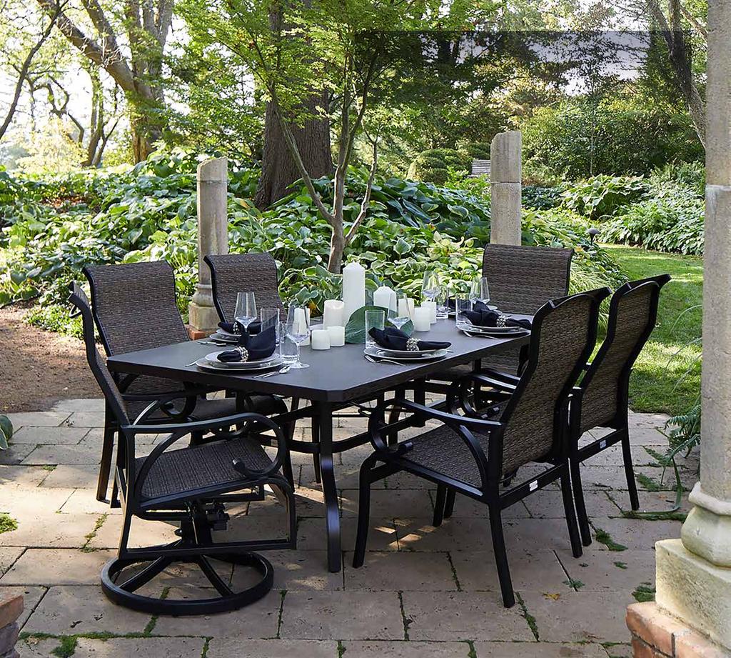 The oversized frame is ergonomically designed to provide enhanced back support and is available in a variety of pieces consisting of dining chairs,