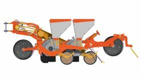 DOUBLE ROW Individual sowing units are attached to the basic frame with a claw hitch. Distances between rows can be set easily and individually to a minimum width of 5cm.