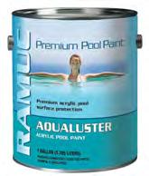 EFFECTIVE 01-02-13 PAGE 393 AQUALUSTER - Acrylic Pool Coating Damp Surface Application Coverage up to 450 sq. ft. per Gallon (recoat) V.O.C. Compliant Up to 4 years of Service Topcoats Chlorinated/Synthetic Rubbers and Acrylics 01W0078008 AQ301101 Brilliant White - Gallon (4/case) each 156.