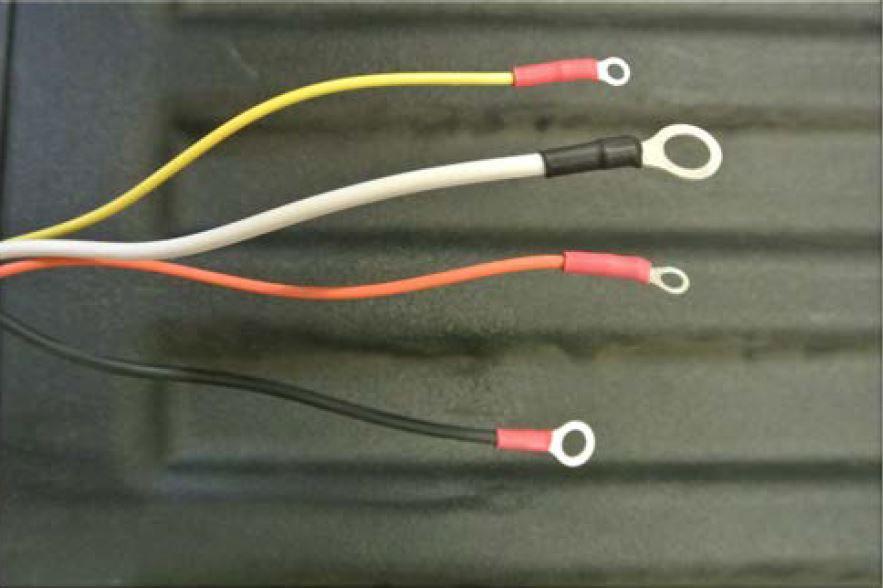 The white and black 8-gauge wires use the 3/8 ring terminals, and the