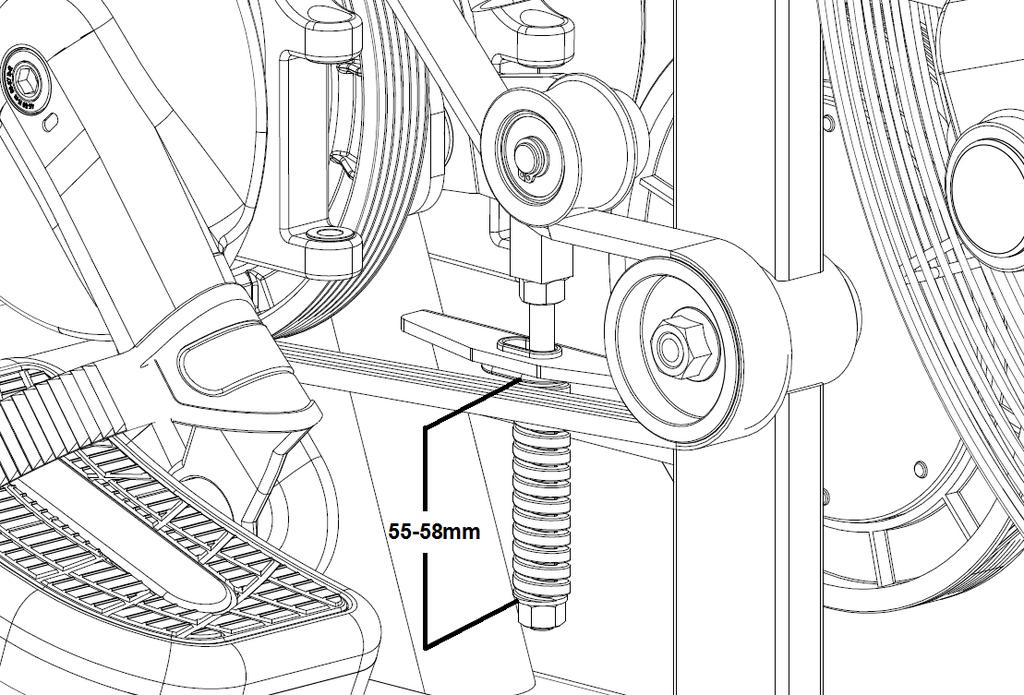 8. From the user right side; maneuver the belt (Fig. 8) off the crank and transmission pulleys. Fig. 8 9.