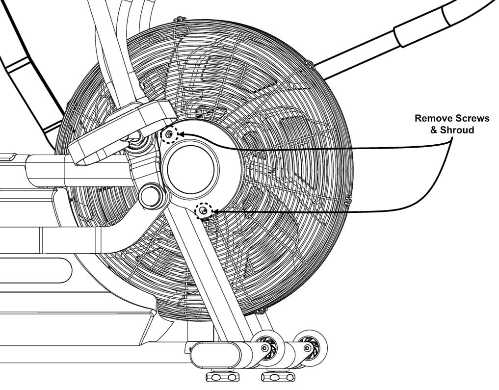12. Take off the left & right shrouds covering the center point of the fans axle by removing the