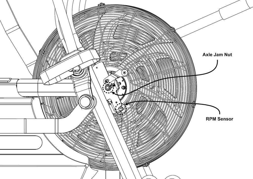 Loosen the axle jam nut on the left & right sides of the fan to relieve stress on the axle