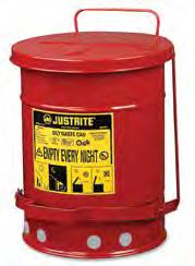 09 Oil Waste Cans Self-closing cover isolates contents from fire sources Lead-free, galvanized steel with powder coat finish Base dissipates